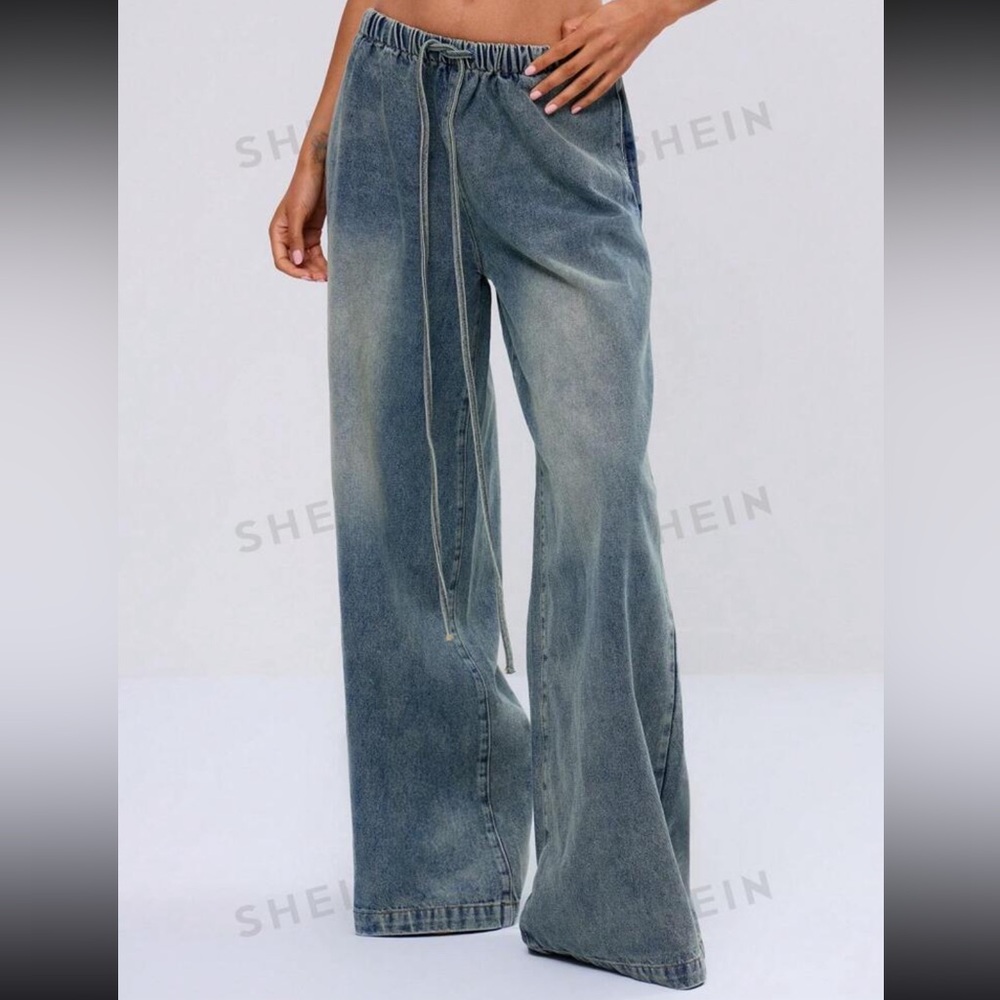 Drawstring denim trousers